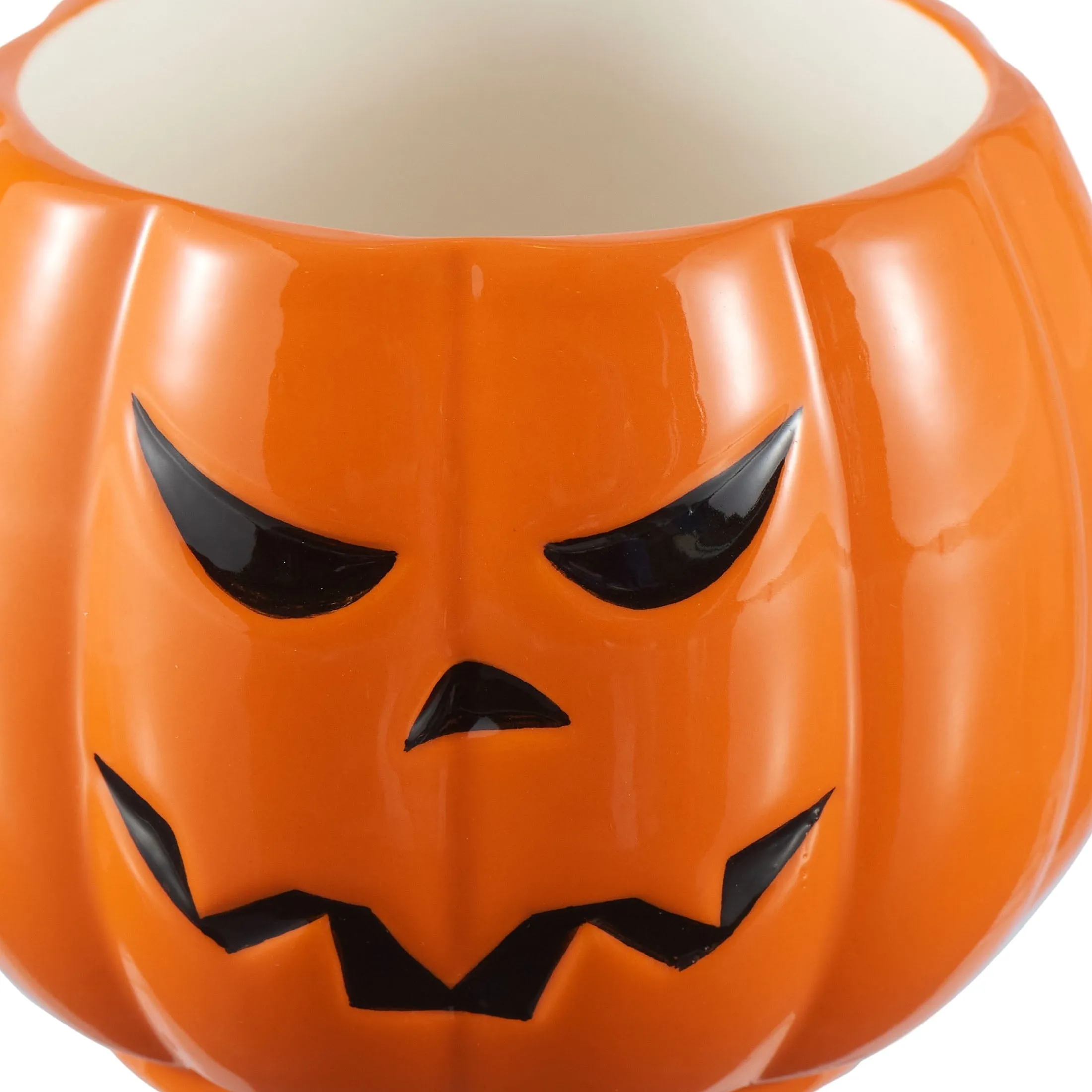 Halloween 13-Ounce Orange Pumpkin Stoneware Stackable Mug Set with Iron Rack, by