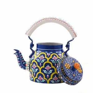 Hand Painted Blue Kaushalam Tea Pot in Aluminium