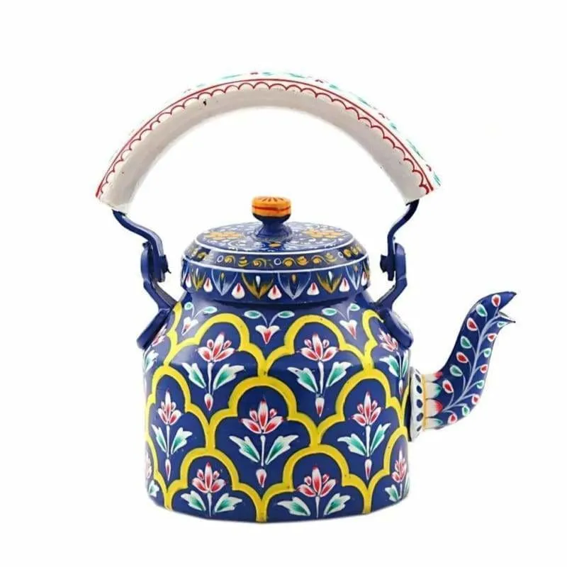 Hand Painted Blue Kaushalam Tea Pot in Aluminium