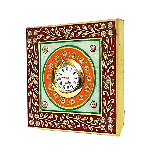 Handicraft Kingdom Marble Clock with Ganesha for Office, Home Living Room, Bedroom with Ganesh Chowki| Approx Size (4 x 4 Inch) & Wt (600 Gm) Pack of 3