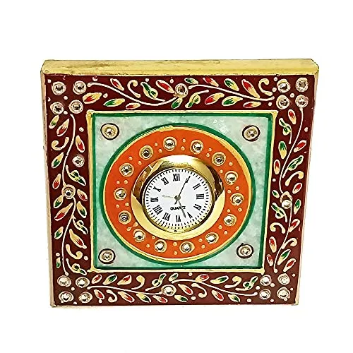 Handicraft Kingdom Marble Clock with Ganesha for Office, Home Living Room, Bedroom with Ganesh Chowki| Approx Size (4 x 4 Inch) & Wt (600 Gm) Pack of 3