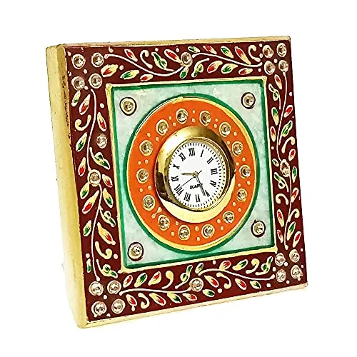 Handicraft Kingdom Marble Clock with Ganesha for Office, Home Living Room, Bedroom with Ganesh Chowki| Approx Size (4 x 4 Inch) & Wt (600 Gm) Pack of 3