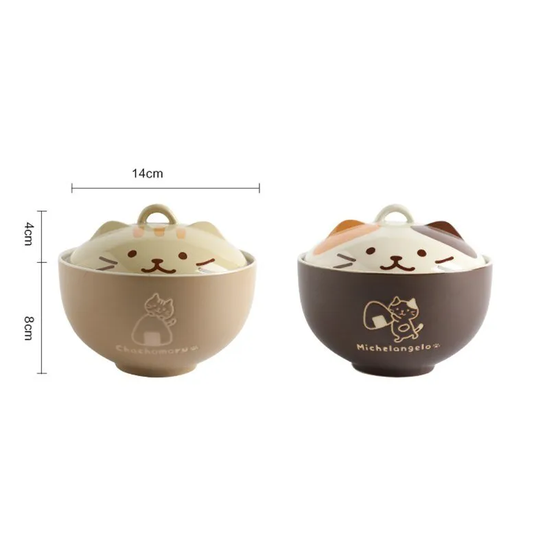 Japanese Cute Cat Ceramic Soup Bowl with Cover