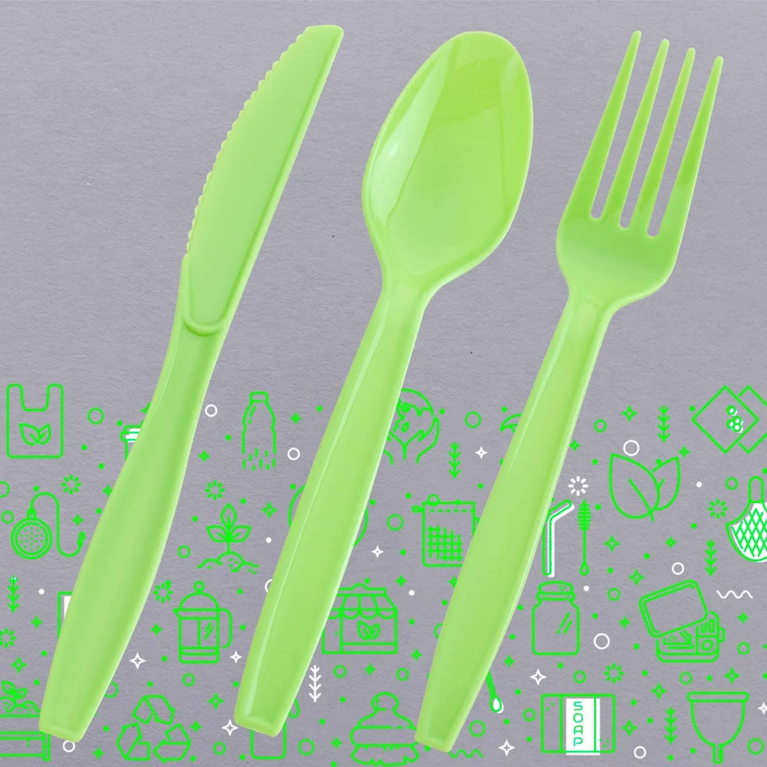 Kicko Lime Green Premium Cutlery - 108 Pieces - Plasticware for Birthday Parties, Catering