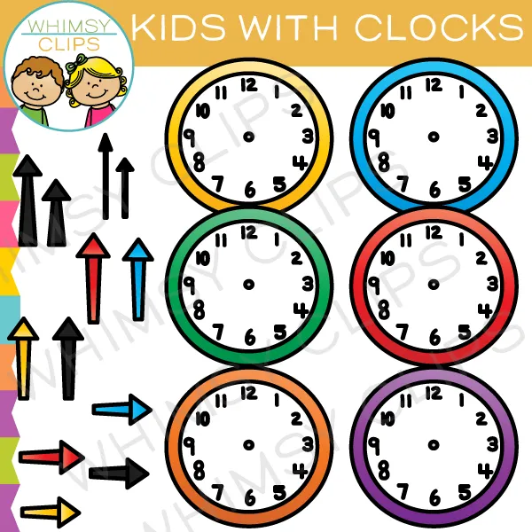 Kids with Clocks Clip Art