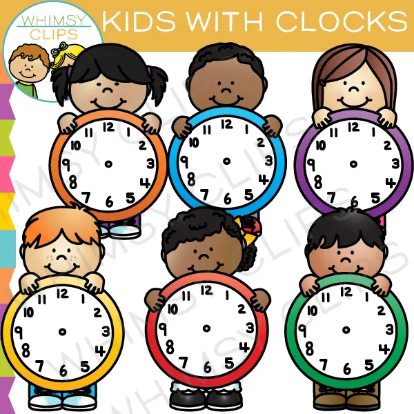 Kids with Clocks Clip Art