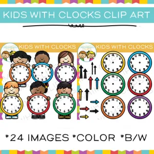 Kids with Clocks Clip Art