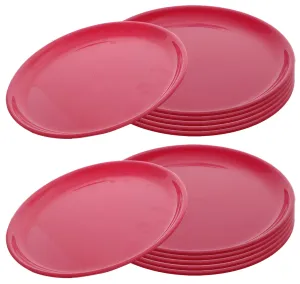 Kuber Industries 12 Pieces Unbreakable Round Plastic Microwave Safe Dinner Plates (Pink) - CTKTC034594