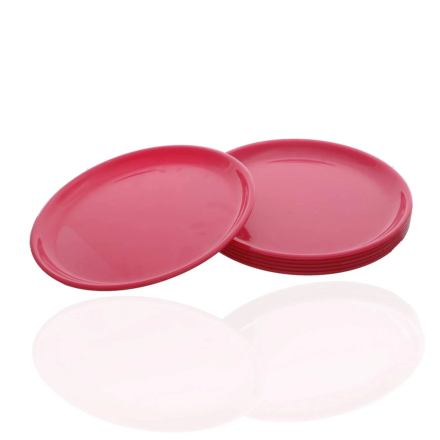 Kuber Industries 12 Pieces Unbreakable Round Plastic Microwave Safe Dinner Plates (Pink) - CTKTC034594