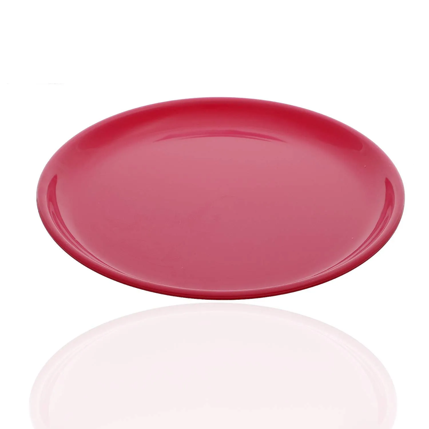 Kuber Industries 12 Pieces Unbreakable Round Plastic Microwave Safe Dinner Plates (Pink) - CTKTC034594