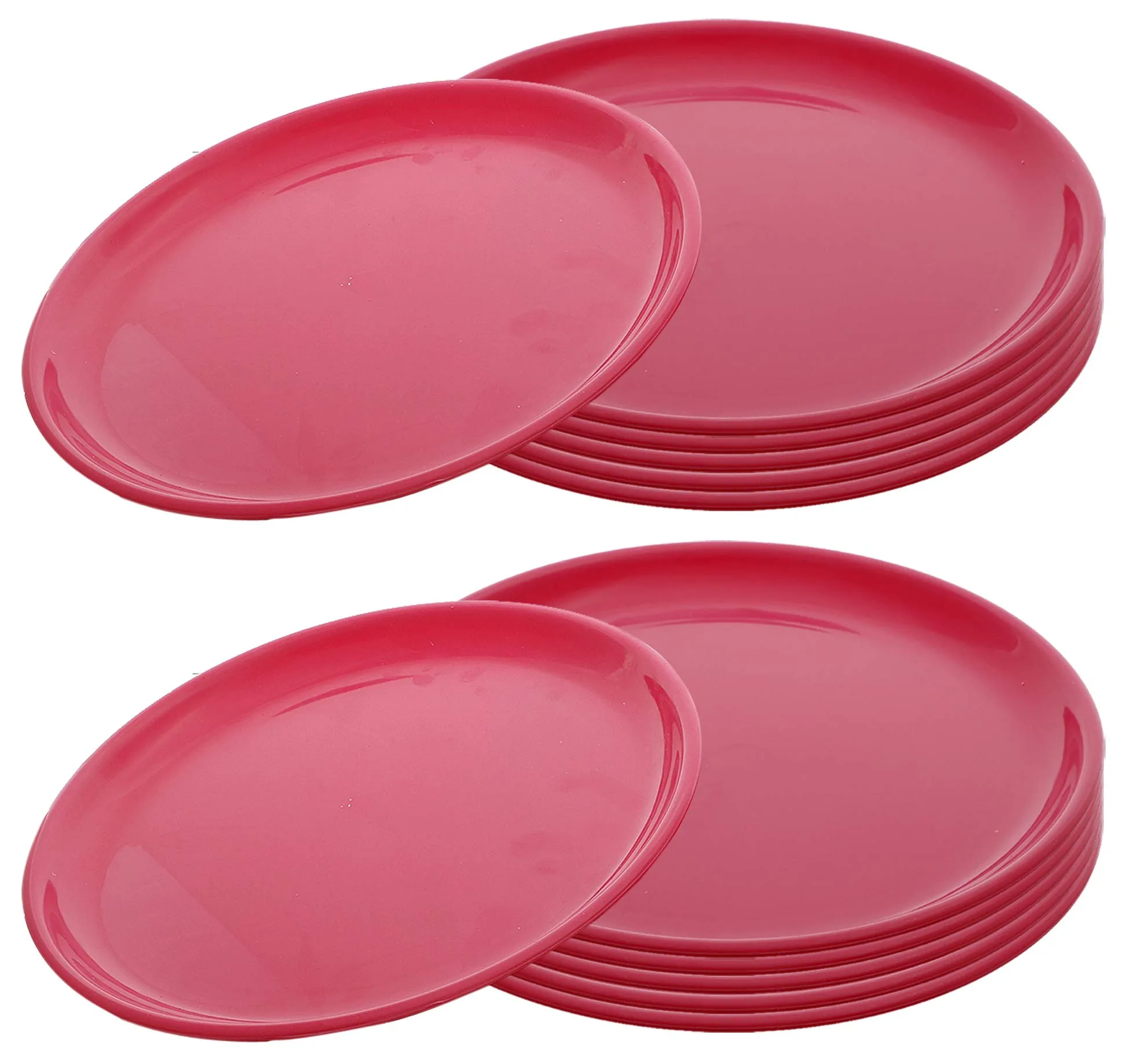 Kuber Industries 12 Pieces Unbreakable Round Plastic Microwave Safe Dinner Plates (Pink) - CTKTC034594