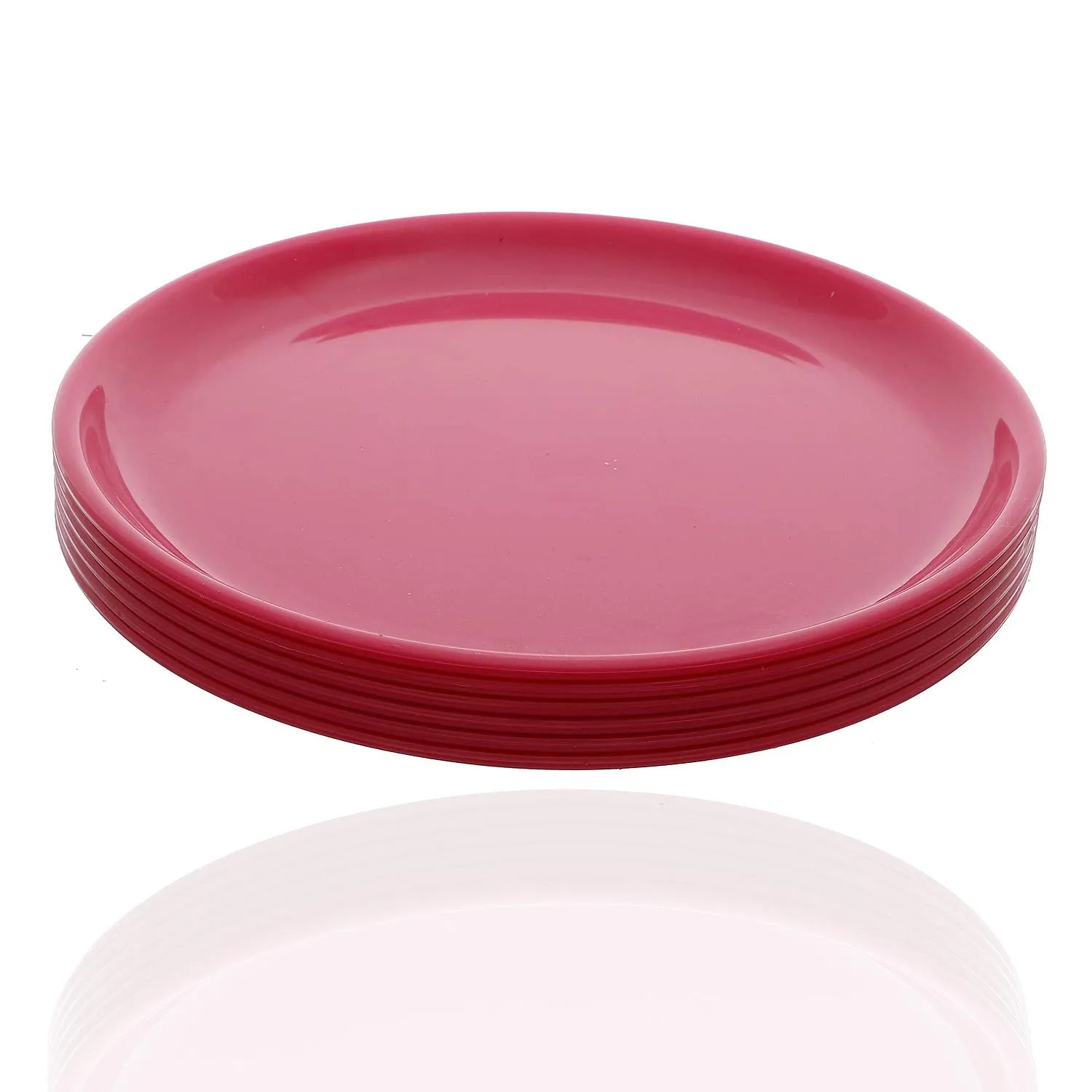 Kuber Industries 12 Pieces Unbreakable Round Plastic Microwave Safe Dinner Plates (Pink) - CTKTC034594