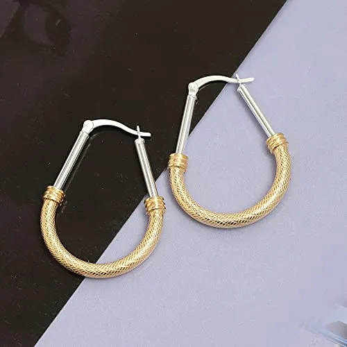 LeCalla Sterling Silver 14K Gold Plated Two Tone Oval Italian Earrings