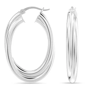 LeCalla Sterling Silver Jewelry Intertwining Oval Shape Earring for Women