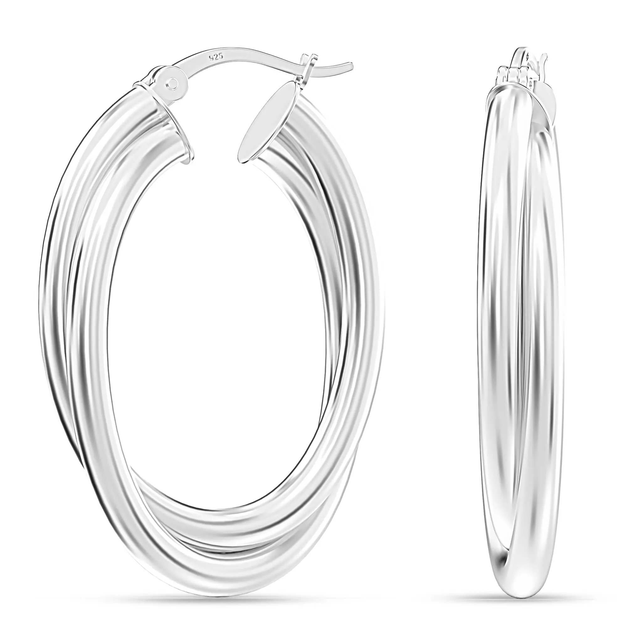 LeCalla Sterling Silver Jewelry Intertwining Oval Shape Earring for Women