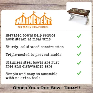 MAINEVENT Farmhouse Raised Dog Bowl Stand - Brown