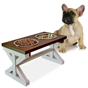 MAINEVENT Farmhouse Raised Dog Bowl Stand - Brown