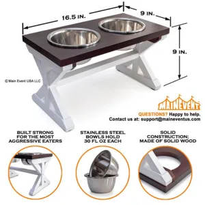 MAINEVENT Farmhouse Raised Dog Bowl Stand - Brown