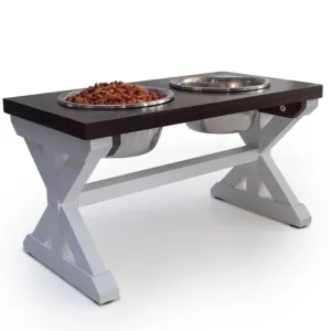 MAINEVENT Farmhouse Raised Dog Bowl Stand - Brown