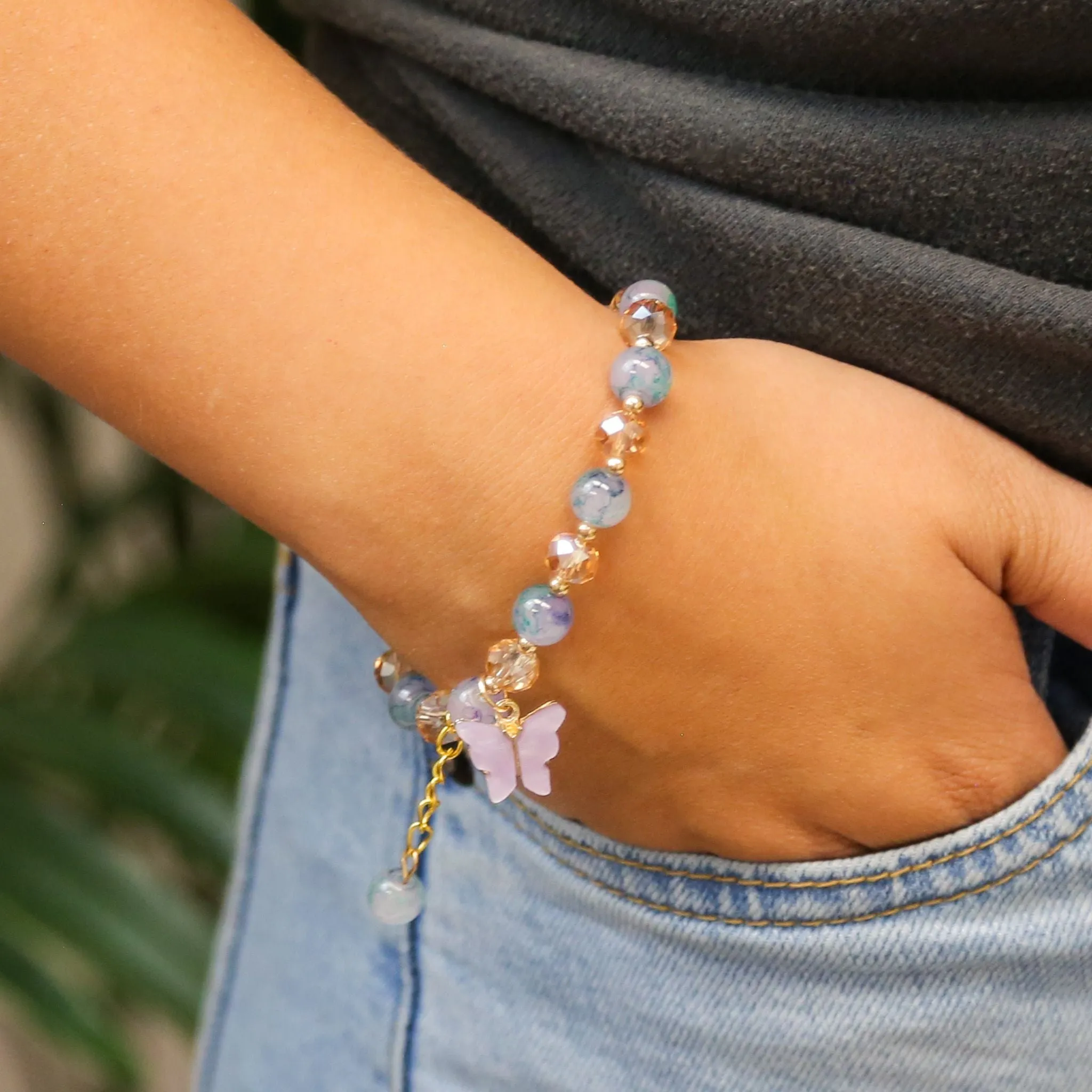 Majestic Wing - Purple and Smoked Amber Beaded Accent Bracelet