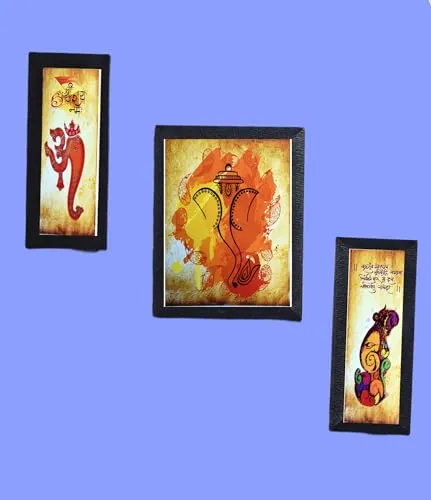 Memories On Frame Ganesh Ji 3-Piece Photo Frame Set - 1 Piece 9x13 Inch and 2 Pieces 9x5 Inch - Decorative Wall Frames for Home & Office Décor