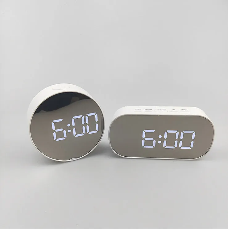 Minimalist Creative Mirror Alarm Clock Led Clock Cosmetic Mirror Alarm Clock Battery Plug-in Dual-Use Mirror Alarm Clock