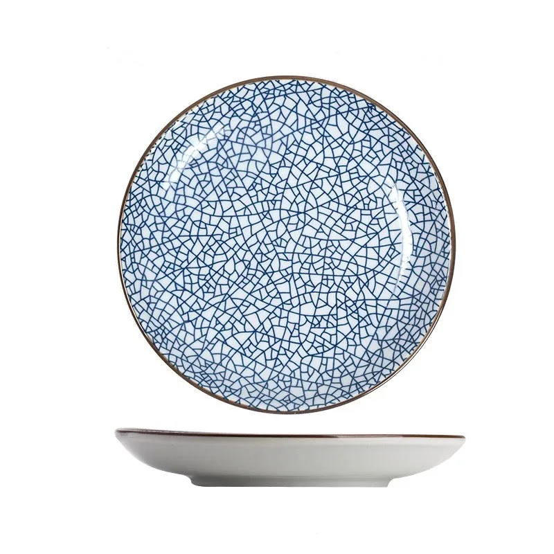 Modern Oriental Ceramic Plate in Cracked Pattern