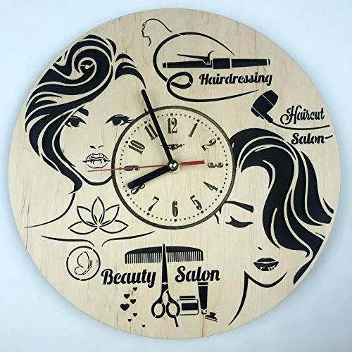 NABSTER Hairdresser Wall Clock Made of Eco Friendly Wood - Unique Barbershop Rakhi Gift Idea and Home Decor - for Home Living Room Kitchen Salon 12 Inch