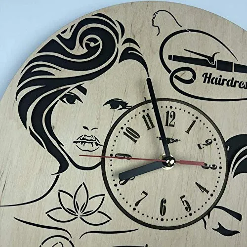 NABSTER Hairdresser Wall Clock Made of Eco Friendly Wood - Unique Barbershop Rakhi Gift Idea and Home Decor - for Home Living Room Kitchen Salon 12 Inch