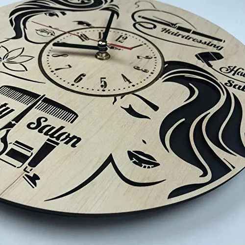 NABSTER Hairdresser Wall Clock Made of Eco Friendly Wood - Unique Barbershop Rakhi Gift Idea and Home Decor - for Home Living Room Kitchen Salon 12 Inch