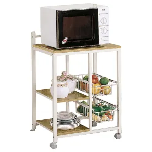 Natural Brown and White Casual Kitchen Cart