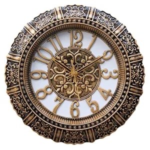 OneStoreIndia Handcrafted Designer Premium Clock in Antique Finish for Wall/Home Décor (Gold, 14 x 14 Inch)