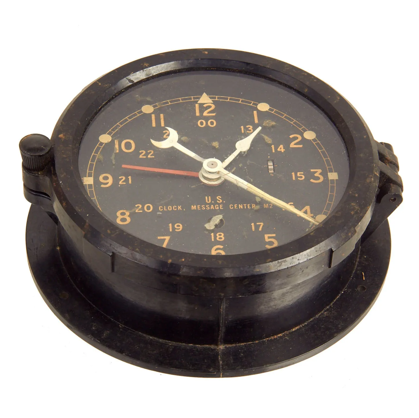 Original U.S. Military Clock Set: 1942 Dated WWII U.S. Navy Deck Clock & WWII Type U.S. Army M2 Message Center Clock