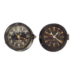 Original U.S. Military Clock Set: 1942 Dated WWII U.S. Navy Deck Clock & WWII Type U.S. Army M2 Message Center Clock