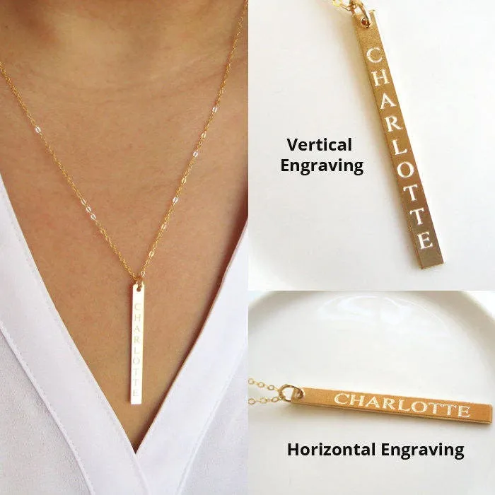 Personalized Bar Necklace - 1 2 3 or 4 Vertical Skinny Long Bars - CG269N. Starts at