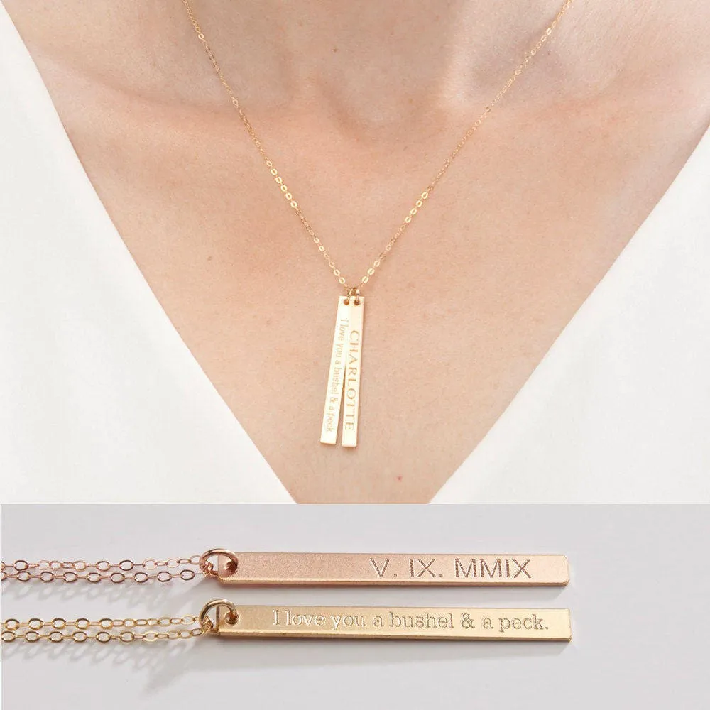 Personalized Bar Necklace - 1 2 3 or 4 Vertical Skinny Long Bars - CG269N. Starts at