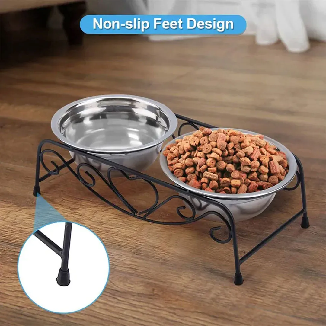 PetAffairs Stainless Steel Double Dog Bowls with Anti-Skid Stand