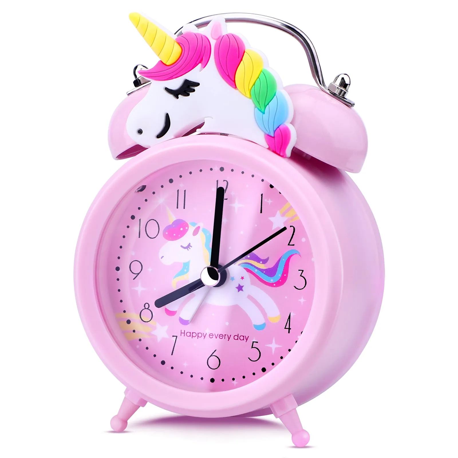 Pink Unicorn Kids Alarm Clock Double Bell Clock with Backlight Cute Desk Clock Home Decoration Kid Gifts