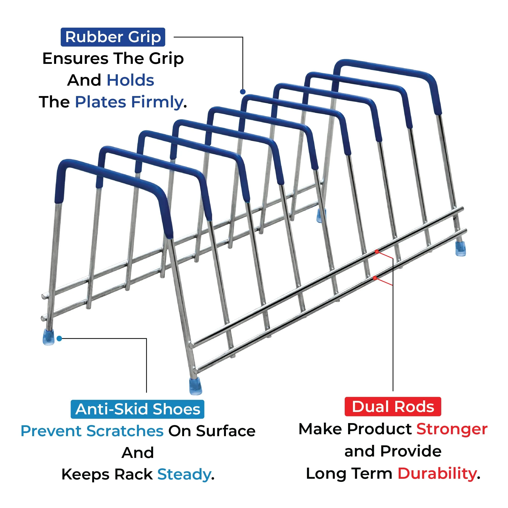 Plantex Stainless Steel Thali Organizer with Rubber Grip/Thali Rack/Cutlery Rack/Plate Stand for Kitchen Cabinet/Plates Stand/Plate Holder for Modular Kitchen/Plate Rack (Chrome)