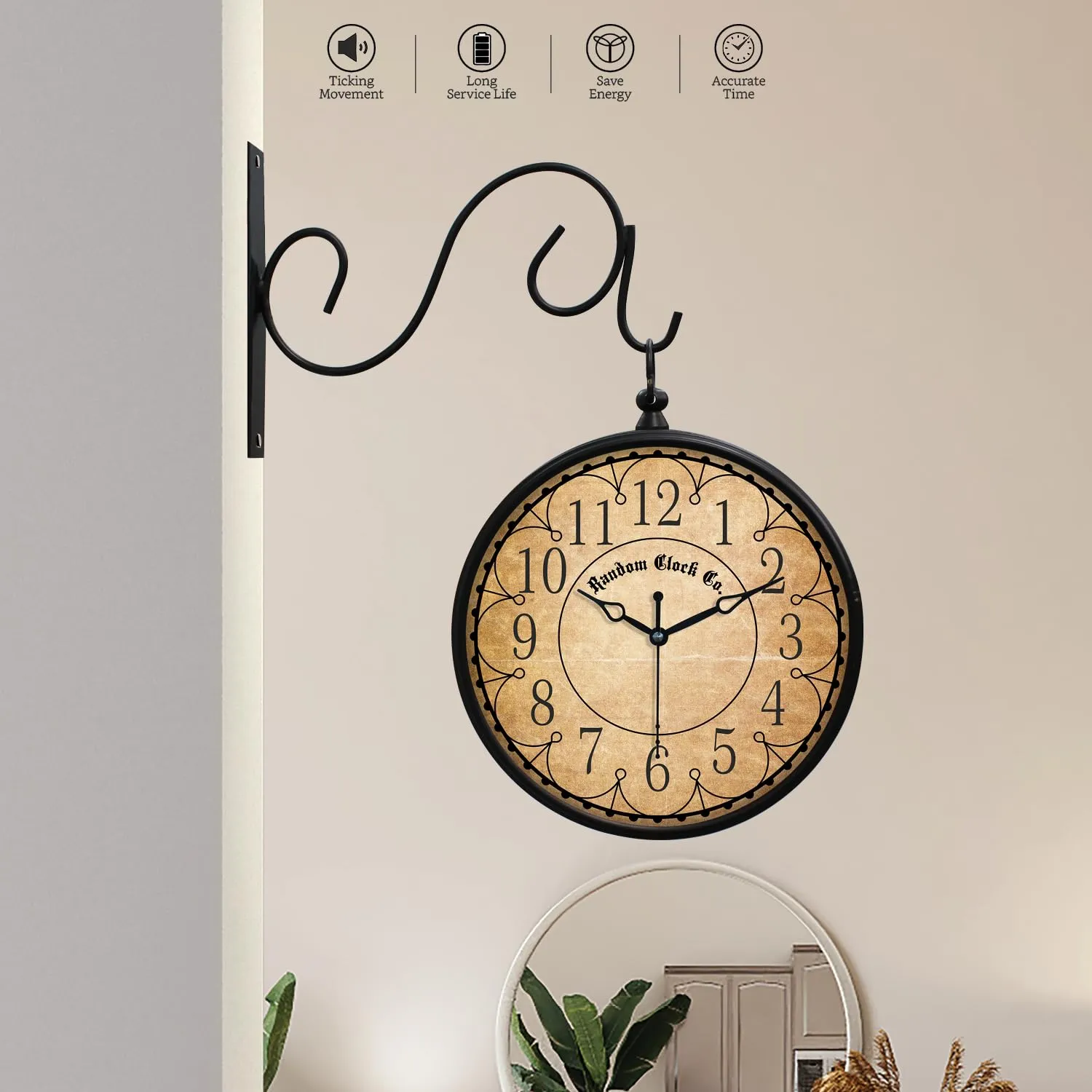 RANDOM Station Double Sided Roman Vintage Metal Wall Clock for Beautiful Home, Living room, Kitchen, Office (Black & Brown)