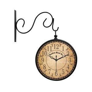 RANDOM Station Double Sided Roman Vintage Metal Wall Clock for Beautiful Home, Living room, Kitchen, Office (Black & Brown)