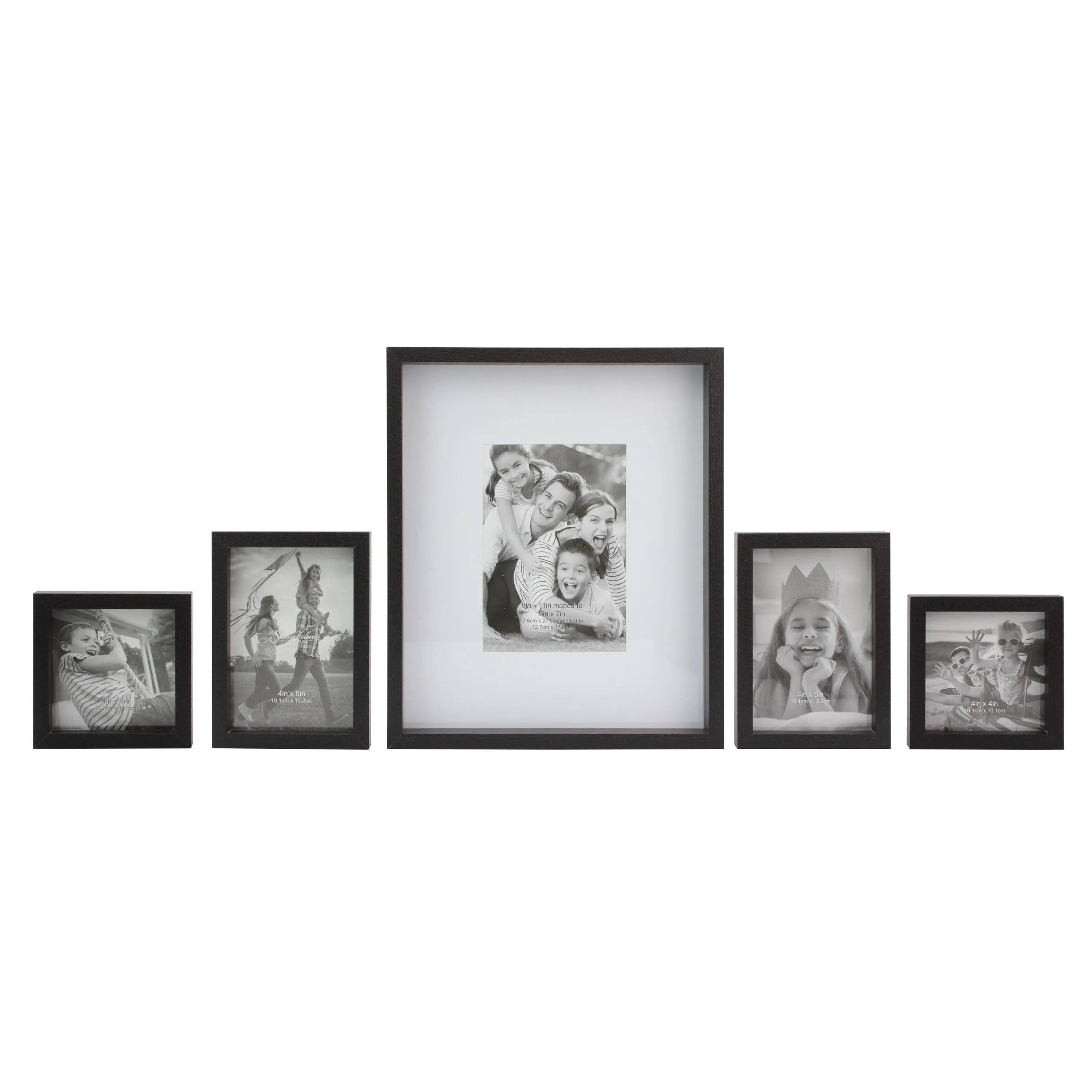 Rectangle Wall Mounted Gallery Frames, Wood, Black (Set of 5)