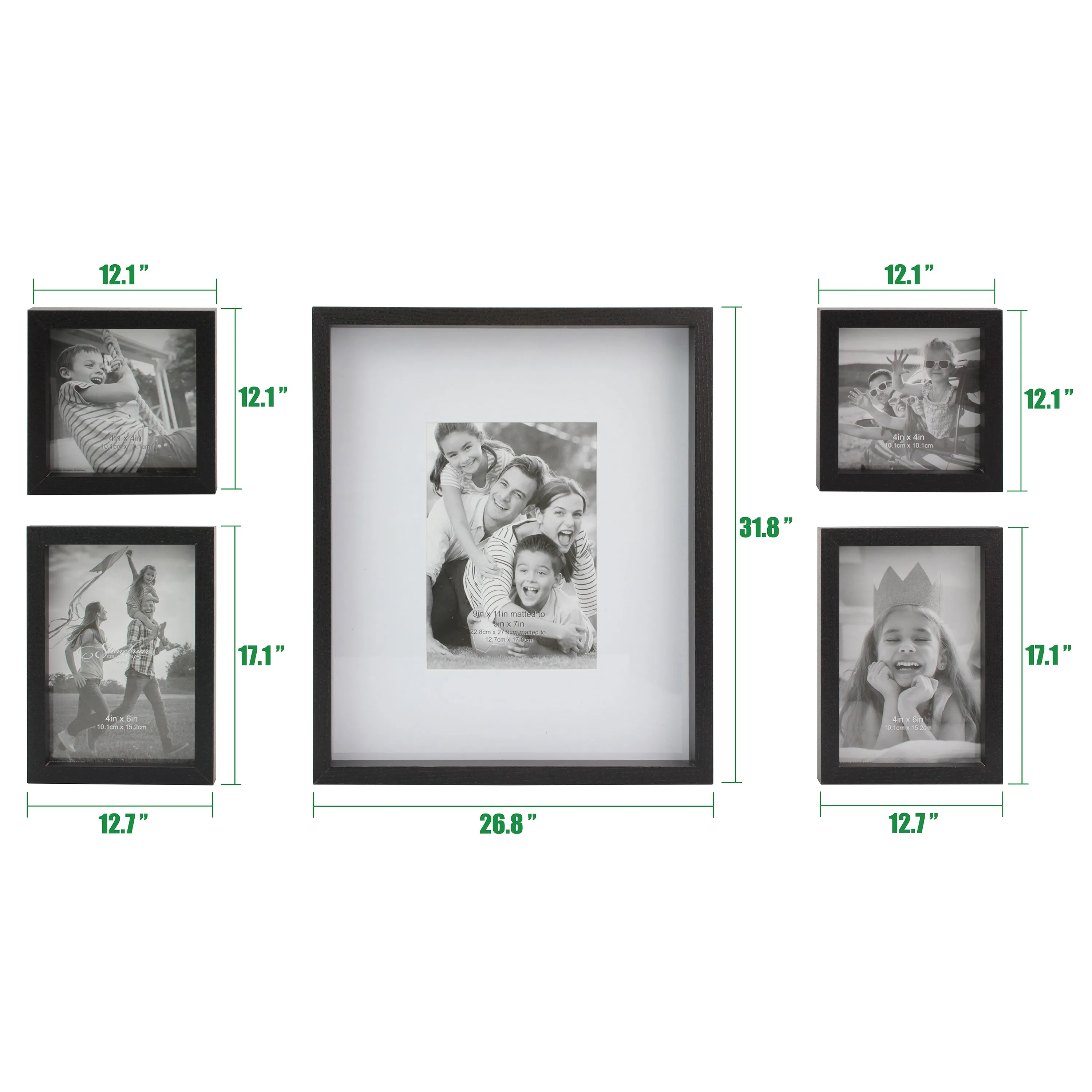 Rectangle Wall Mounted Gallery Frames, Wood, Black (Set of 5)