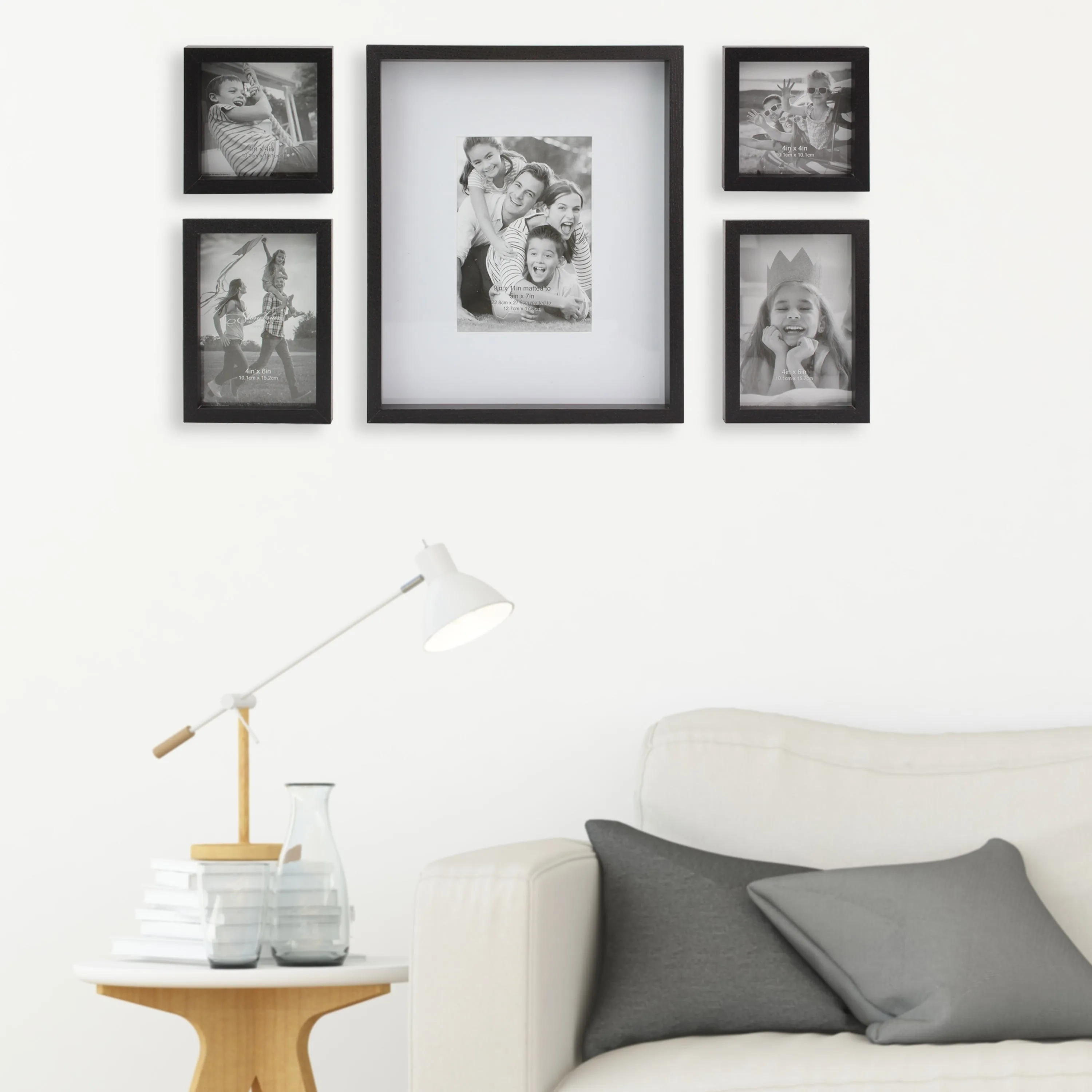 Rectangle Wall Mounted Gallery Frames, Wood, Black (Set of 5)