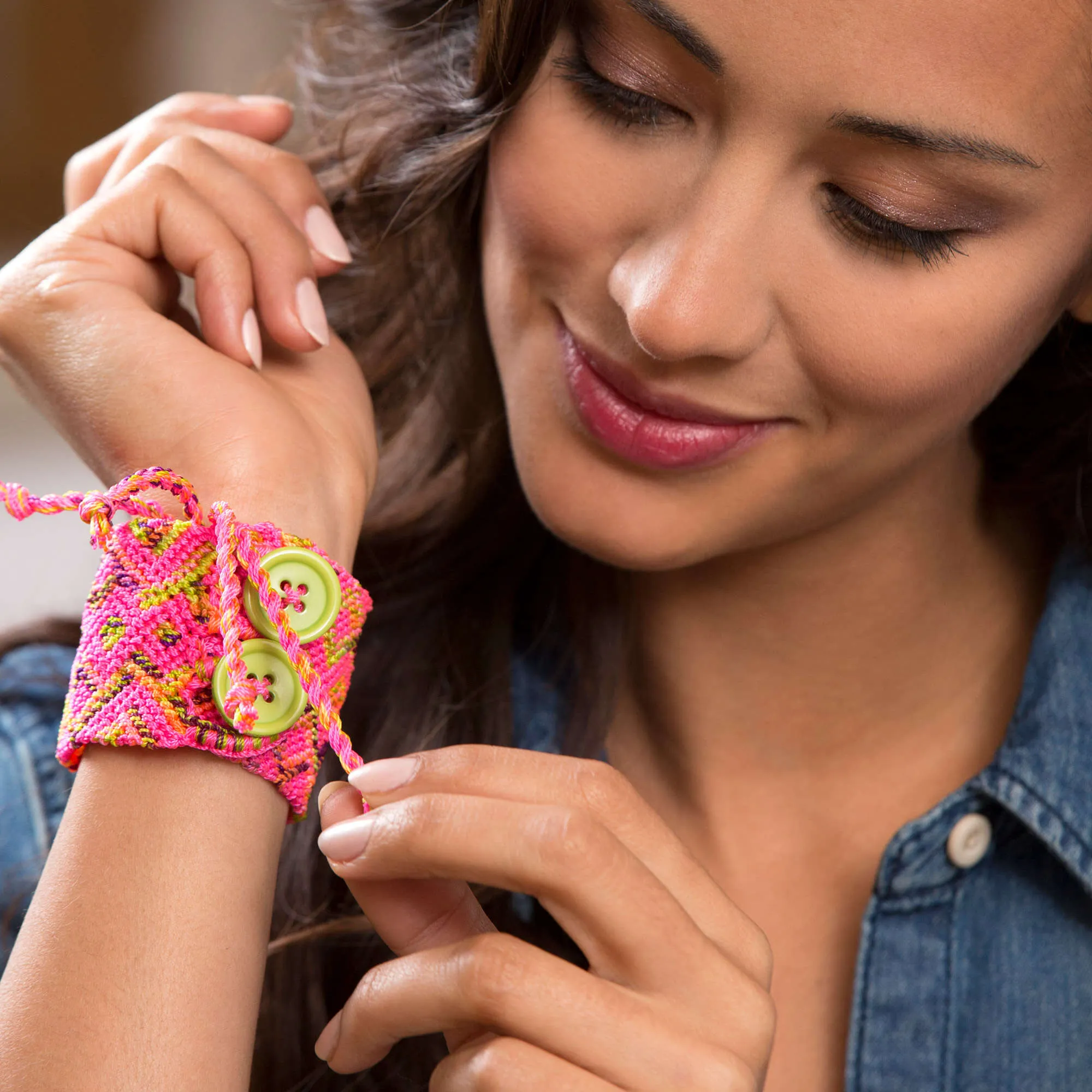 Red Heart Macramé Buttoned Cuff Macramé Bracelet