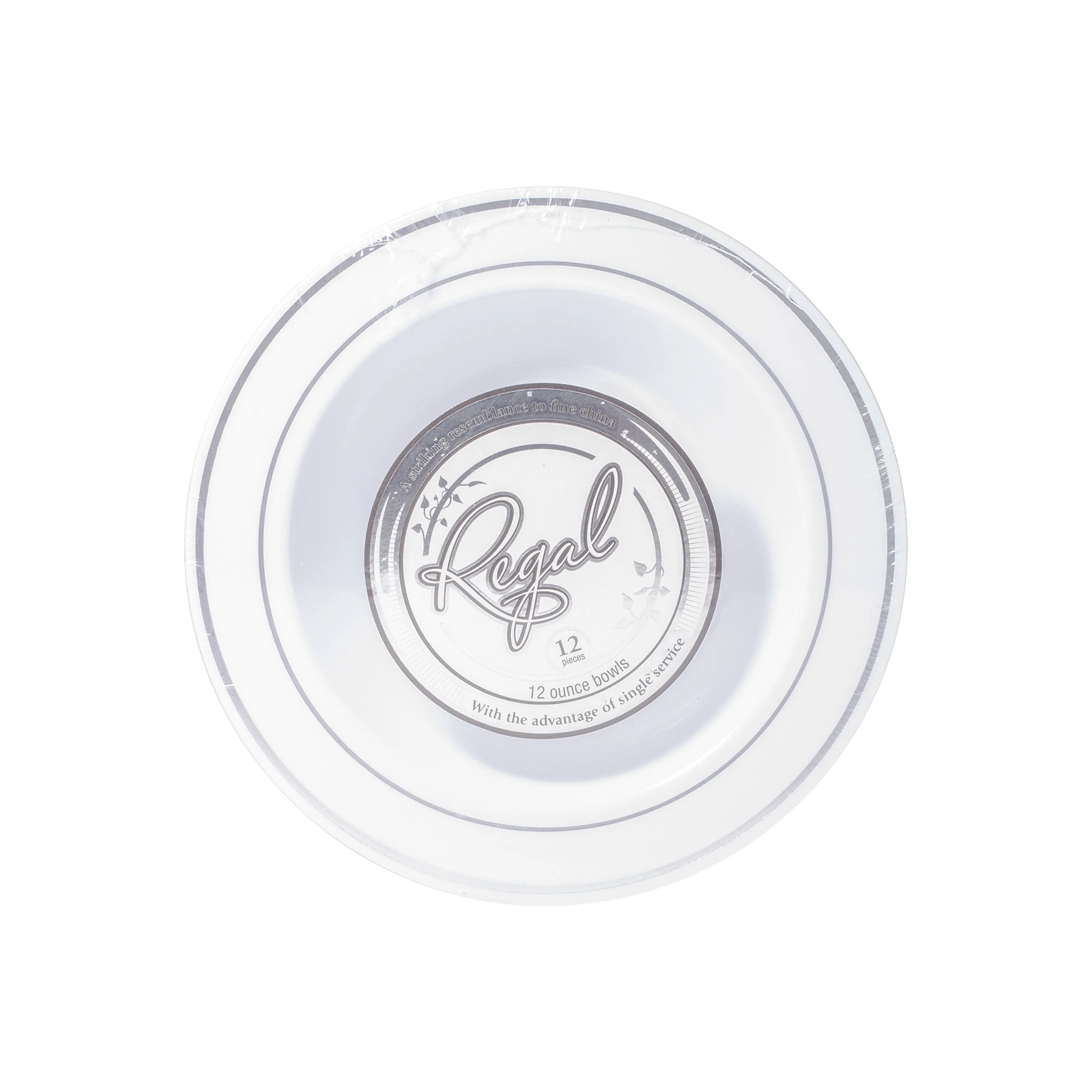 Regal 12oz. White with Silver Trim Plastic Bowls 12ct