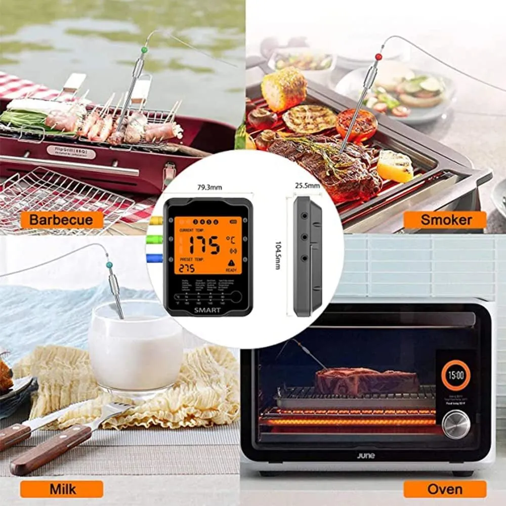 Rilitor Wireless Meat Thermometer Digital Bluetooth Food Grill Thermometers for Kitchen Smoker Oven Grill with 328Ft/100M Remote Range (4 Probes)