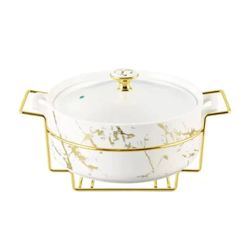 Round Casserole With Gold Stand 14"