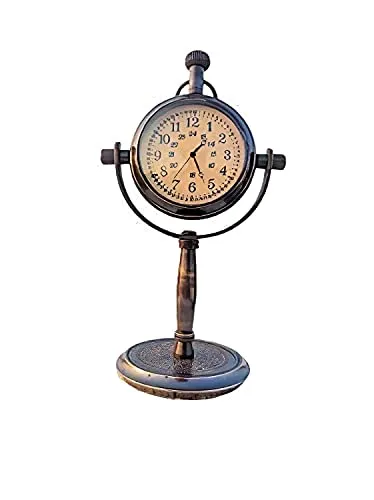 Royal Collection| Handmade Antique Brass Rounded Shape Table Clock for Home Study Living Room and Office Living Room Decor