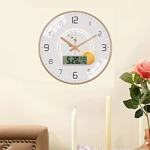 Seedware 12 Inch Non-Ticking Digital Wall Clocks with Day, Date,Month,Temperature and More Different Futures for Your Morden and Stylish Lifestyle| Home,Kitchen,Office,Gift. (Pearl)